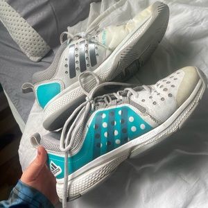 Women's Adidas Adituff Bounce White Green Gray Athletic Tennis Shoes 8.5